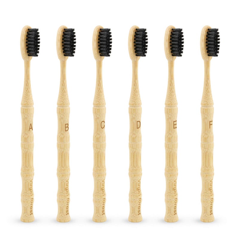 Virgin Forest Bamboo Toothbrush, Vegan Natural ECO Friendly Wood Toothbrushes, Biodegradable Organic Charcoal Tooth Brush, Pack of 6 - Image 1